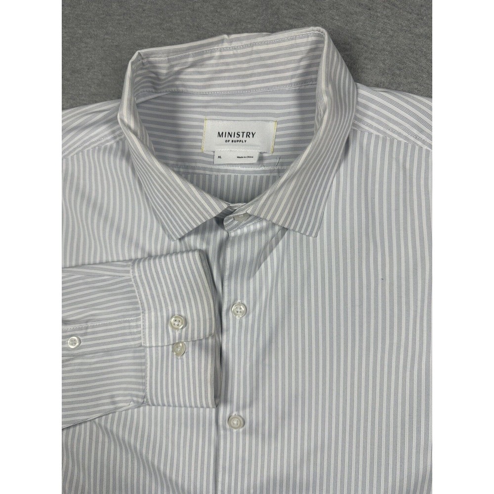 Ministry of‎ Supply Button Down Shirt XL Gray Stripe Recycled Polyester